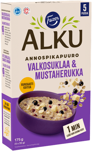 Fazer Alku Valkosuklaa & mustaherukka annospikapuuro 175 g (5 × 35 g)