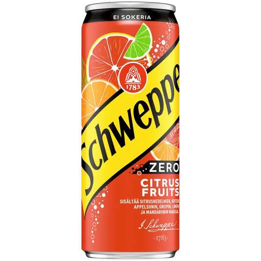 Schweppes Citrus Fruits Zero virvoitusjuoma tölkki 0,33 L｜Schweppes 柑橘类水果零软饮料罐 0,33 L