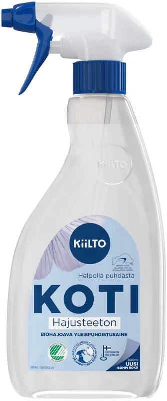 Kiilto 可生物降解通用清洁喷雾 无香 600 ml｜Kiilto Koti biohajoava yleispuhdistussuihke Hajusteeton 600 ml