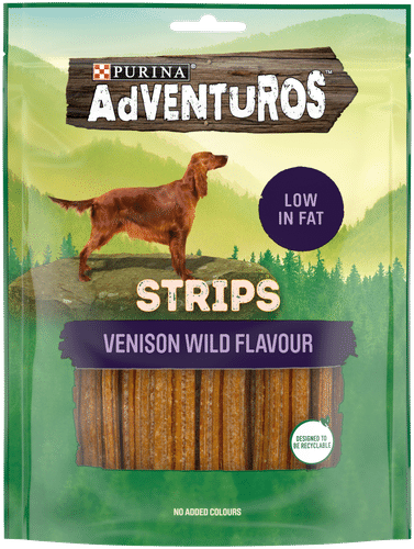 PURINA ADVENTUROS Strips Peuran villi maku Koiran herkku 90g