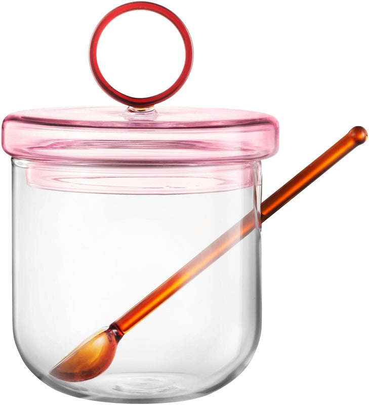 Muurla Loop 糖罐和勺 透明/粉色/琥珀 14cm｜Muurla Loop sokerikko ja lusikka kirkas/pinkki/meripihka 14cm