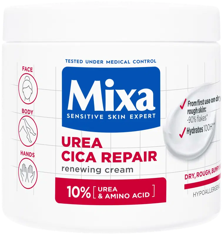 Mixa 尿素Cica修复焕新霜（适合干燥粗糙肌肤） 400ml｜Mixa Urea Cica Repair Renewing Cream Ihoa uudistava voide kuivalle ja karhealle iholle 400ml