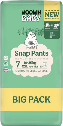 Moomin Baby Snap Pants 拉拉裤 7号 40片 16-25kg｜Moomin Baby Snap Pants housuvaippa koko 7, 40 kpl, 16-25 kg