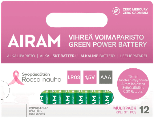 Roosa nauha vihreä voimaparisto LR03 AAA 12/KRT