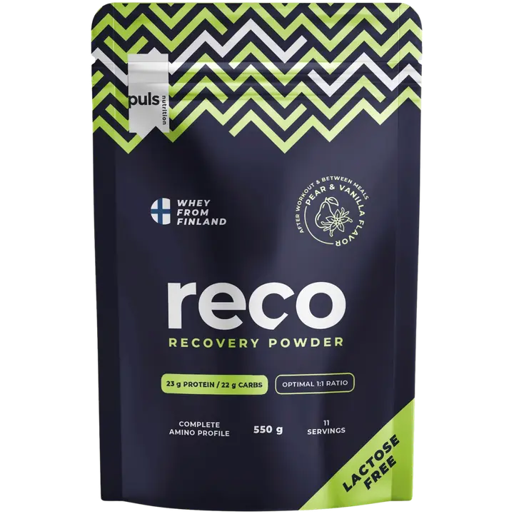 PULS RECO Pear&Vanilla proteiini-hiilihydraattijuomajauhe 550g-Puls RECO梨香草蛋白碳水化合物饮料粉 550g