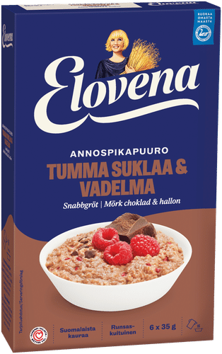Elovena 210g tumma suklaa & vadelma annospikapuuro｜Elovena 210克黑巧克力与覆盆子即食粥