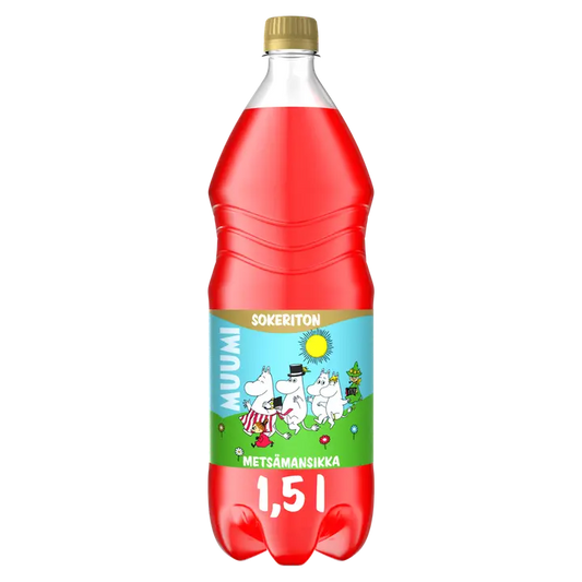 Muumi Metsämansikka Sokeriton virvoitusjuoma muovipullo 1,5 L｜Muumi 森林草莓无糖汽水塑料瓶 1,5 L