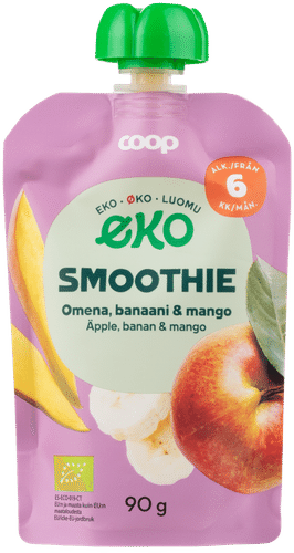 Coop 有机苹果香蕉芒果果昔 90克 6个月｜Coop Eko smoothie omena, banaani & mango luomu 90 g 6 kk