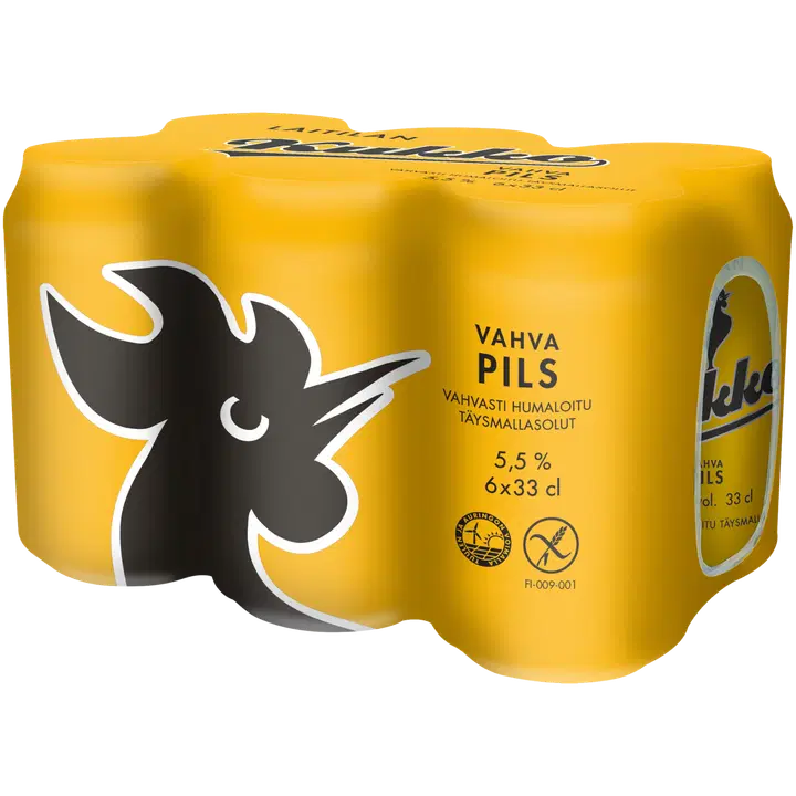 6 x Laitilan Kukko Vahva Pils 5,5 til-% 0,33L olut｜Laitilan Kukko 6 x Laitila Kukko 强比尔森饮料 5.5 vol% 0.33L 饮料