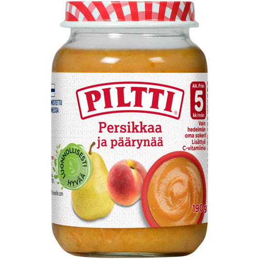 PILTTI 190g Persikkaa ja päärynää hedelmäsose 5kk｜Piltti 190克桃子和梨果泥5个月