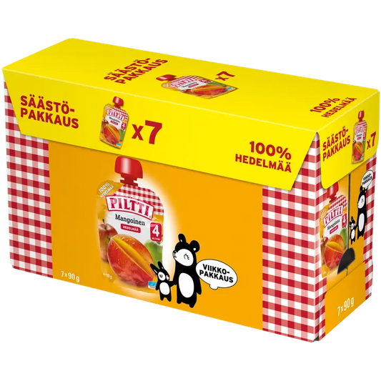 Piltti 7x90g Mangoinen hedelmäsose 4kk annospussi｜Piltti 7x90g 芒果果泥 4 个月份装