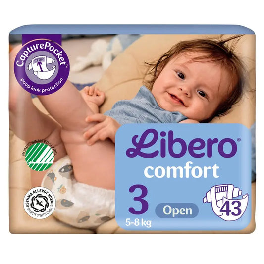 LIBERO Comfort teippivaippa koko 3, 43 kpl, 5-8kg｜Libero 舒适胶带尿布尺寸 3，43 片，5-8 公斤