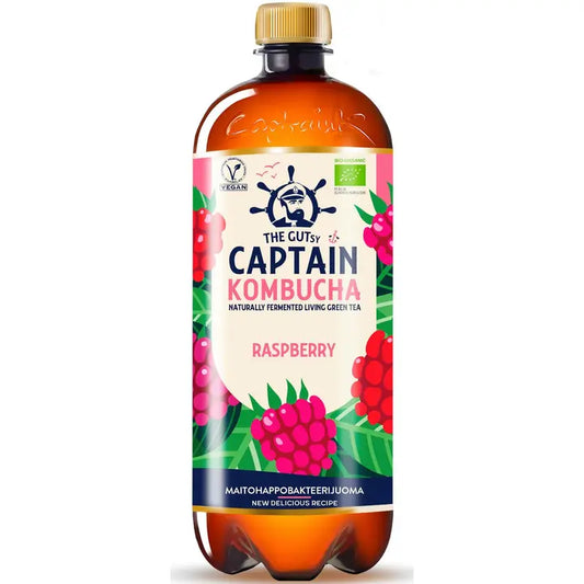 The Gutsy Captain Kombucha Raspberry, vadelmanmakuinen kombucha-juoma LUOMU 950ml｜The Gutsy Captain Kombucha 覆盆子、覆盆子味康普茶有机饮料 950ml