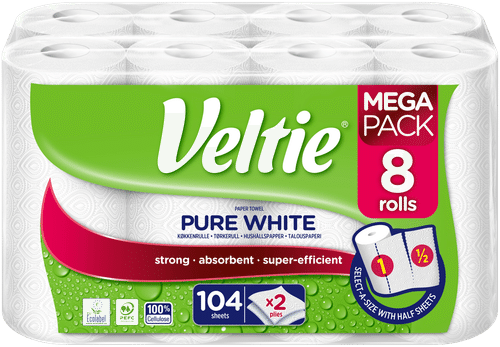 Veltie 纯白厨房纸巾 8卷 2层