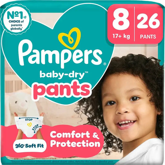 Pampers Baby Dry Pants S8 17+kg 26kpl housuvaippa｜Pampers 婴儿干爽裤 S8 17+公斤 26 片裤尿布