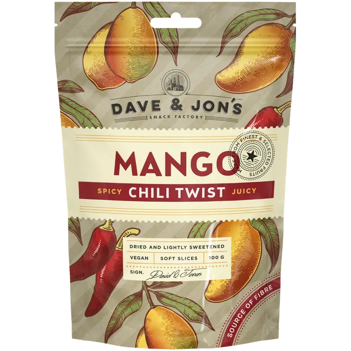Dave&Jons kuivattua mangoa chilillä 100 g-Dave&Jons 辣椒干芒果 100 g