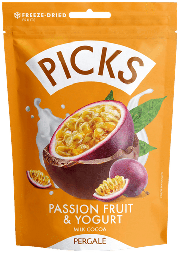 Dragee PICKS freeze dried passion fruit yogurt cubs with milk cocoa glaze  90g