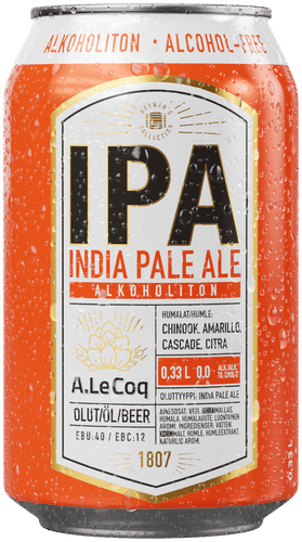 A. Le Coq IPA 0.0% 无醇麦芽饮料 0.33升罐｜A. Le Coq IPA 0,0 % alkoholiton olut 0,33 l tlk