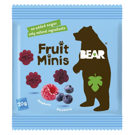 BEAR Fruit Minis Vadelma-Mustikka hedelmä- ja vihannespala20g｜BEAR Fruit Minis 覆盆子-蓝莓果蔬片 20g