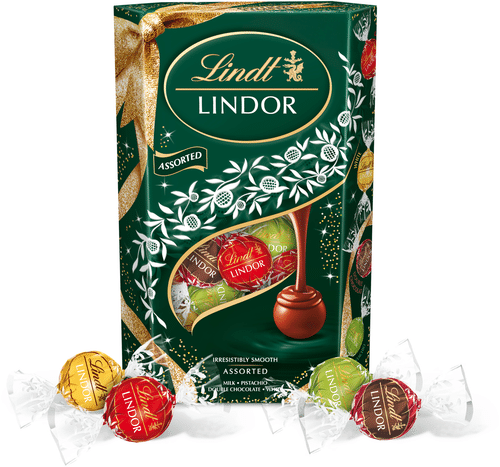 Lindt LINDOR Maito, valkosuklaa, Double Chocolate ja pistaasi suklaakuula pehmeällä täytteellä 337g