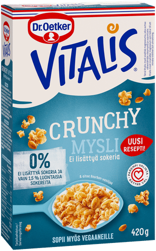 Dr. Oetker Vitalis Crunchy Ei lisättyä sokeria täysjyvämysli  420 g｜Vitalis Vitalis脆麦片（无添加糖，全麦） 420g