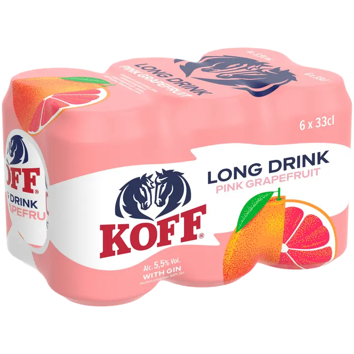 6-pack Koff Long Drink Pink Grapefruit 5,5 % tölkki 0,33 L｜Koff 6 件装 Koff 长饮粉红葡萄柚 5.5% 罐装 0,33 L