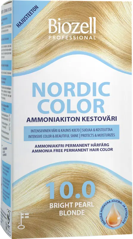 Biozell 专业北欧色彩无氨持久染发剂 亮珍珠金 10.0 2x60ml｜Biozell Professional Nordic Color ammoniakiton kestoväri Bright Pearl Blonde 10.0 2x60ml