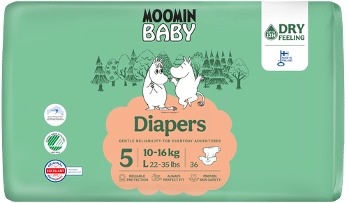 Moomin Baby Diapers 5号粘贴式纸尿裤 36片 10-16kg｜Moomin Baby Diapers teippivaippa koko 5, 36 kpl, 10-16 kg