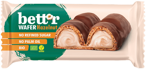 Bett'r Luomu Suklaakuorrutteinen vohvelipatukka hasselpähkinäkreemitäytteellä 33g