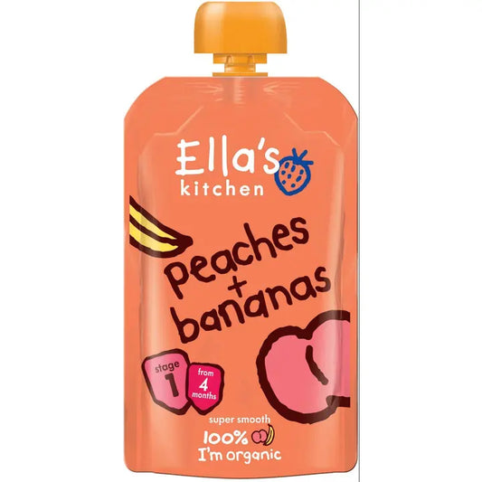Ella's Kitchen Persikka-banaanisose alkaen 4 kk LUOMU 120g｜Ella´s Kitchen Ella's Kitchen 桃子香蕉泥 4 个月起 有机 120g