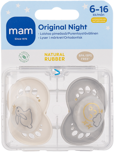 MAM 夜用安抚奶嘴2个装，天然橡胶，6-16个月
