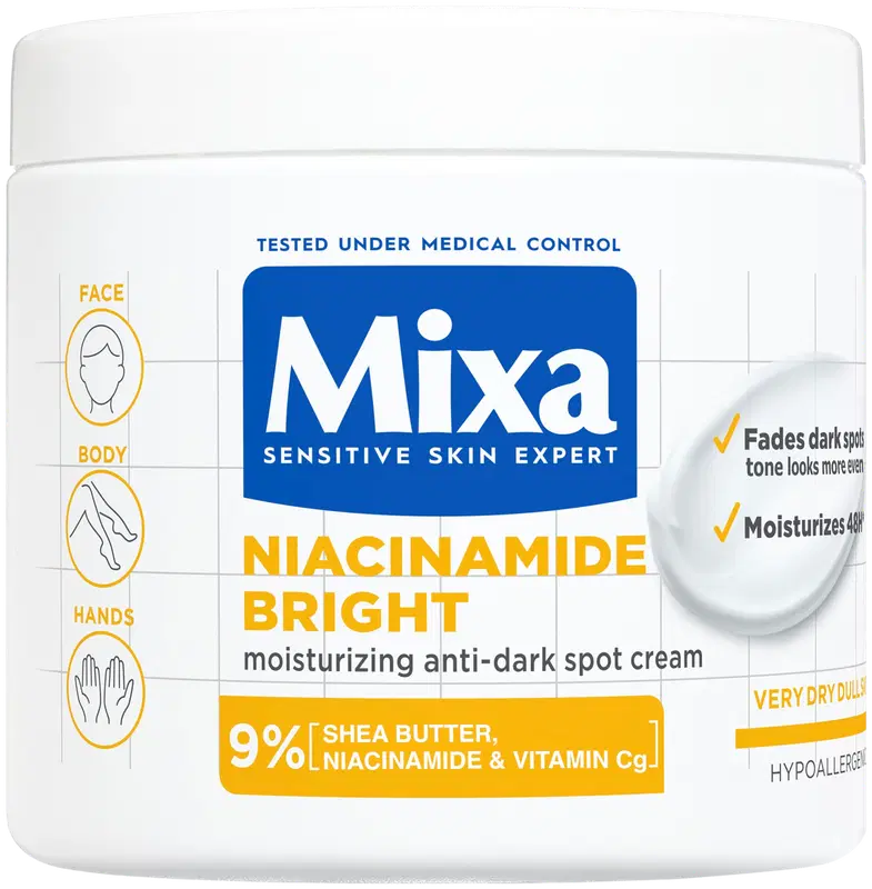 Mixa 烟酰胺亮肤滋养霜 对抗暗斑，适用于极干性肌肤 400ml｜Mixa Niacinamide Bright Ravitseva voide tummia läiskiä vastaan, erittäin kuivalle iholle 400ml
