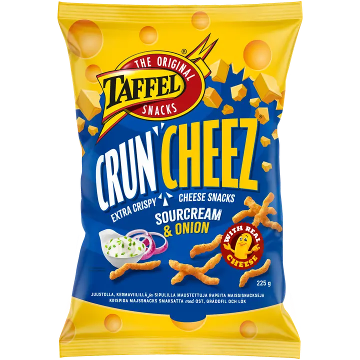 Taffel CrunCheez sourcream & onion maustettu juustosnacks 225g-Taffel CrunCheez 酸奶油和洋葱味奶酪零食 225g