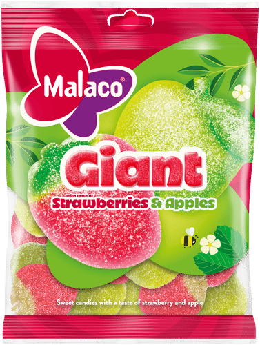 Malaco 巨型草莓苹果糖果混合装 180g｜Malaco Giant Strawberries and Apples makeissekoitus 180g