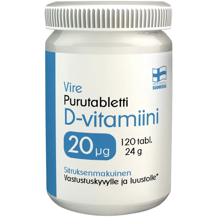 Vire D3-vitamiinivalmiste sitruksenmakuinen purutabletti 120 tablettia / 24 g-Vire 维生素D3制剂柑橘味咀嚼片120片/ 24 g