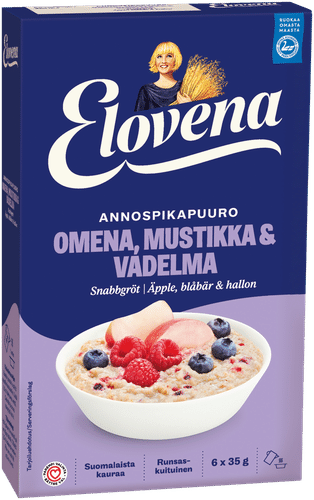 Elovena 210g omena, mustikka & vadelma annospikapuuro｜Elovena 210克苹果、蓝莓与覆盆子即食粥