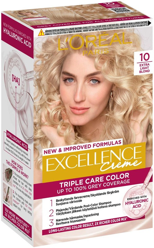 L'Oréal Paris Excellence Creme 10 超浅金发 亮金色染发剂 1kpl｜L'Oréal Paris Excellence Creme 10 Extra Light Blonde Kirkas Vaalea kestoväri 1kpl
