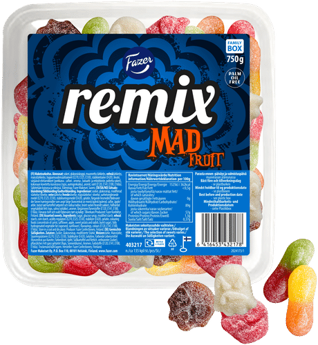 Fazer Remix Mad水果混合散装糖果盒 750 g｜Fazer Remix Mad Fruit Mix irtokarkkilaatikko 750 g