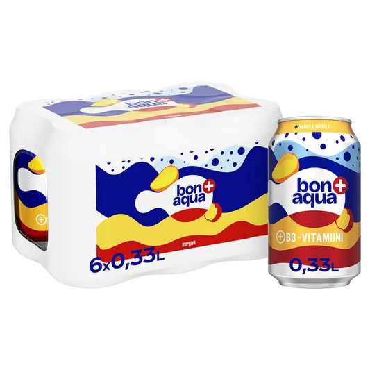 6-pack Bonaqua + Hehkuvat Hedelmät Hiilihapotettu juoma tölkki 0.33 L｜Bonaqua 6 件装 Bonaqua + 发光水果碳酸饮料罐 0.33 L
