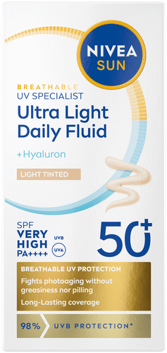 NIVEA SUN 40ml UV Face Specialist Ultra Light Daily Fluid Light Tinted SK50+ - sävyttävä aurinkosuojavoide