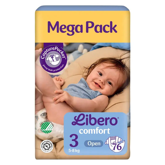 LIBERO Comfort teippivaippa koko 3, 76 kpl, 5-8kg｜Libero 舒适胶带尿布尺寸 3，76 片，5-8 公斤