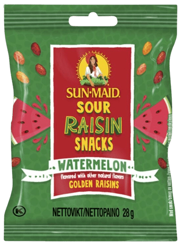 Sun-Maid Sour Raisin Snacks Watermelon - vesimeloninmakuisia kirpeitä rusinoita 28g