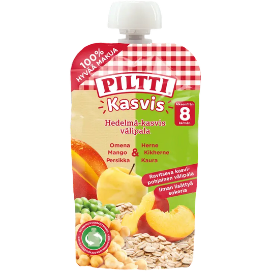 PILTTI Kasvis 110g Hedelmä-kasvis välipala omena-mango-persikka-herne-kikherne-kaura Luomu｜Piltti 蔬菜 110g 水果蔬菜零食苹果-芒果-桃子-豌豆-鹰嘴豆-燕麦有机