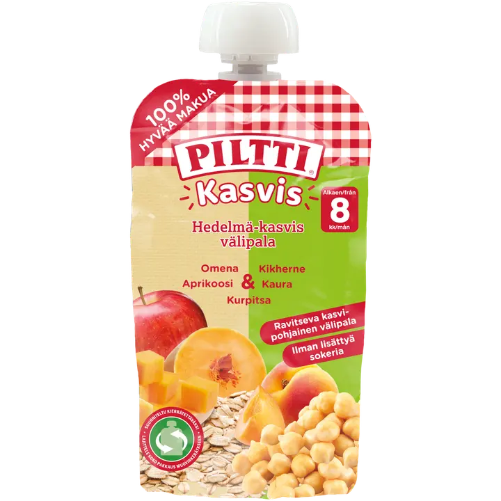 Piltti Kasvis 110g Hedelmä-kasvis välipala omena-aprikoosi-kurpitsa-kikherne-kaura Luomu｜Piltti 蔬菜 110g 果蔬零食 苹果-杏-南瓜-鹰嘴豆-燕麦 有机