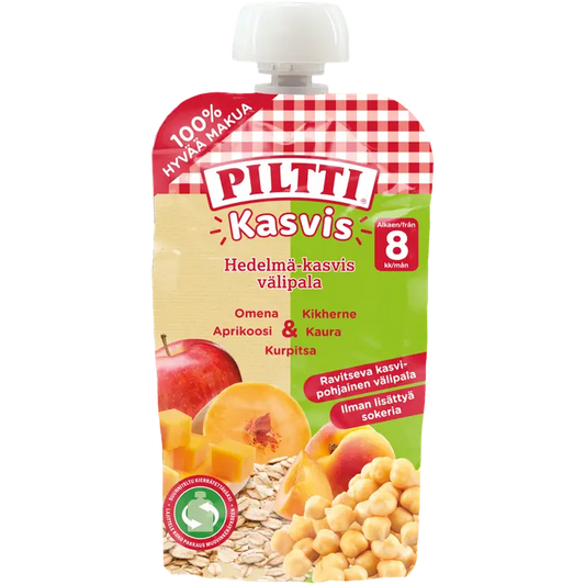 Piltti Kasvis 110g Hedelmä-kasvis välipala omena-aprikoosi-kurpitsa-kikherne-kaura Luomu｜Piltti 蔬菜 110g 果蔬零食 苹果-杏-南瓜-鹰嘴豆-燕麦 有机