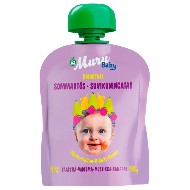 Muru Baby  Suvikuningatar  Smoothie 4 kk päärynä-vadelma-mustikka-banaani 90 g｜Muru Baby Suvikunitatar 冰沙 4 个月 梨-覆盆子-蓝莓-香蕉 90 g