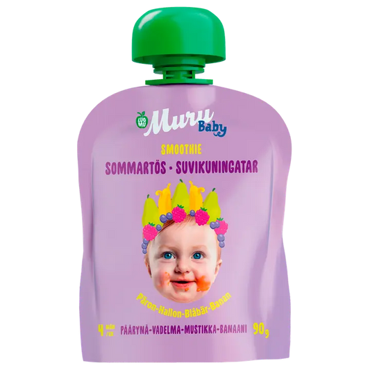 Muru Baby  Suvikuningatar  Smoothie 4 kk päärynä-vadelma-mustikka-banaani 90 g｜Muru Baby Suvikunitatar 冰沙 4 个月 梨-覆盆子-蓝莓-香蕉 90 g