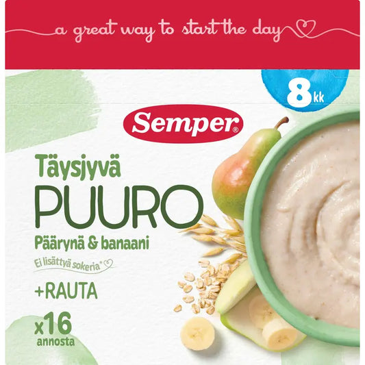 Semper Kaurapuuro Päärynä & banaani & omena puurojauhe 8 kk 480g｜Semper 燕麦梨香蕉苹果粥粉8个月 480g