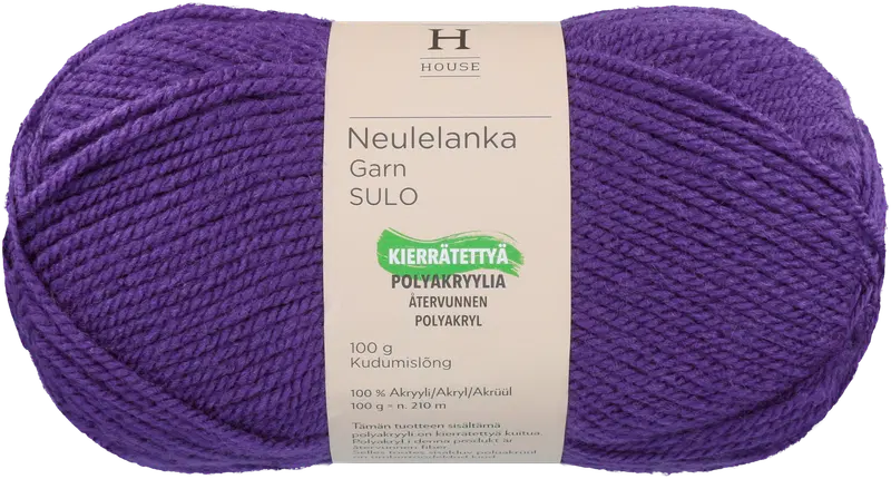 House 丙烯酸毛线 Sulo 100克 深紫色 10445｜House neulelanka akryyli Sulo 100 g Dark Purple 10445