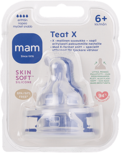 MAM 奶嘴X 2个装 6个月以上 超快流速硅胶奶嘴｜MAM Teat X 2kpl 6+kk Erittäin nopea silikonivellitutti
